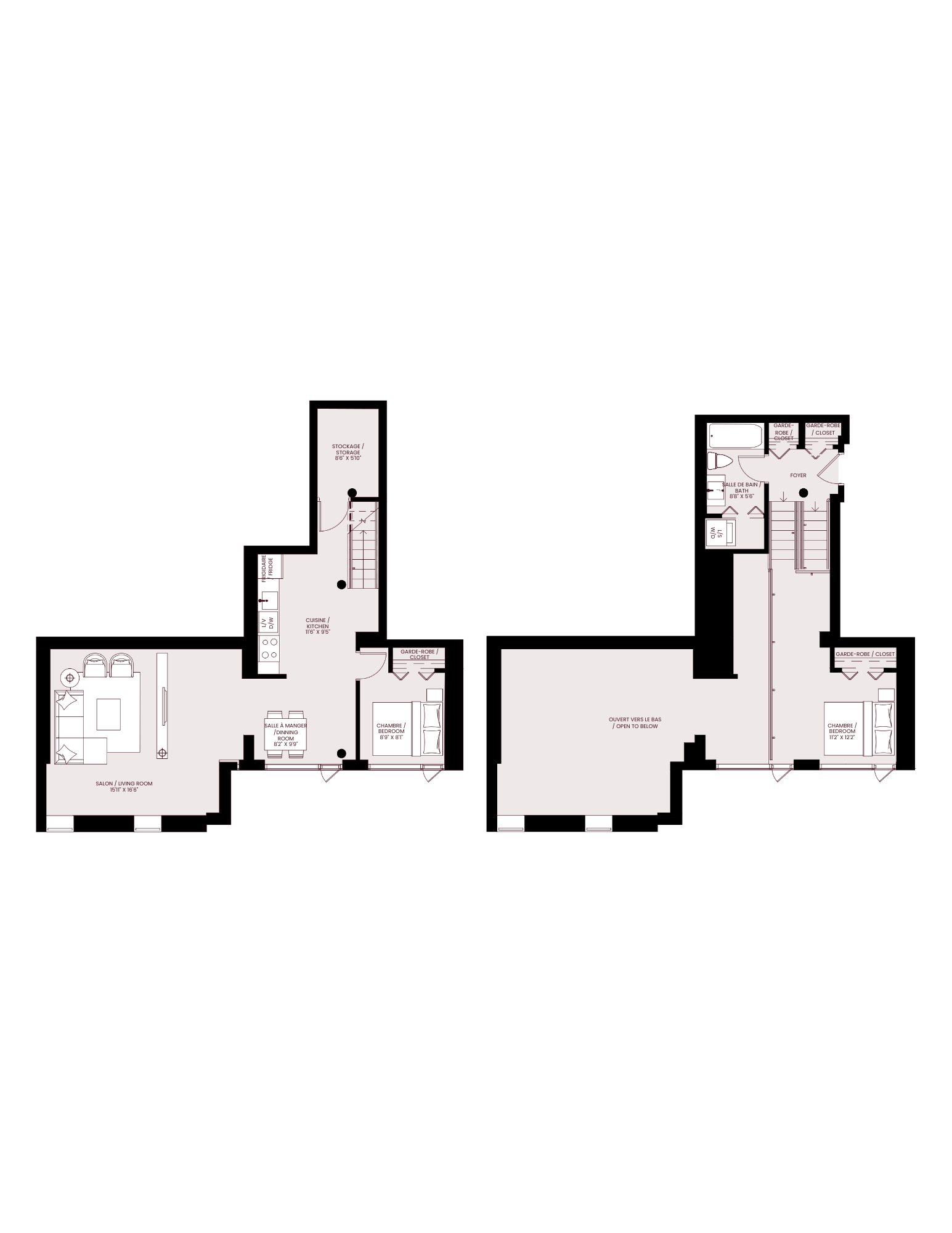 Floor plan for 2 beds, 1 bath, 1121 sqft